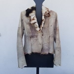 Cynthia Rose Distressed Suede and Fur Jacket